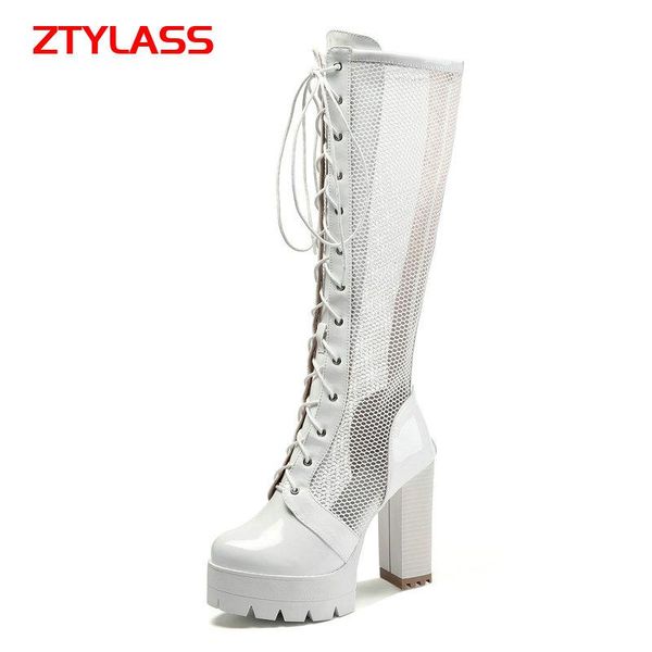 summer spring female platform zipper knee high boots breathable hollow mesh women cross tied thick heel, Black
summer spring female platform zipper knee high boots breathable hollow mesh women cross tied thick heel, Black