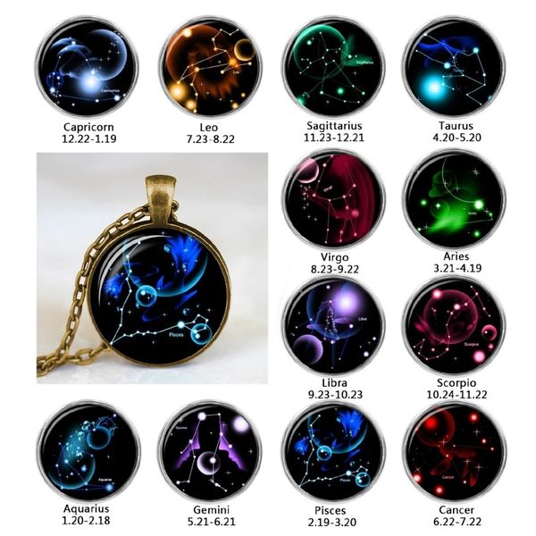 12 constellation pendant necklace galaxy constellation women and men glass convex jewelry, Silver
12 constellation pendant necklace galaxy constellation women and men glass convex jewelry, Silver