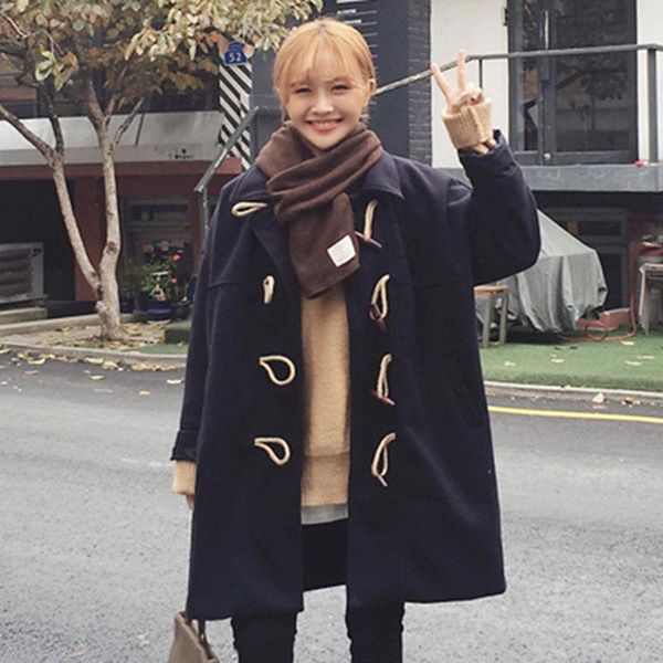 women's wool & blends 2021 winter women fasion long sleeve horn buckle loose coat turn-down collar solid pockets woolen mid-long l115, Black
women's wool & blends 2021 winter women fasion long sleeve horn buckle loose coat turn-down collar solid pockets woolen mid-long l115, Black