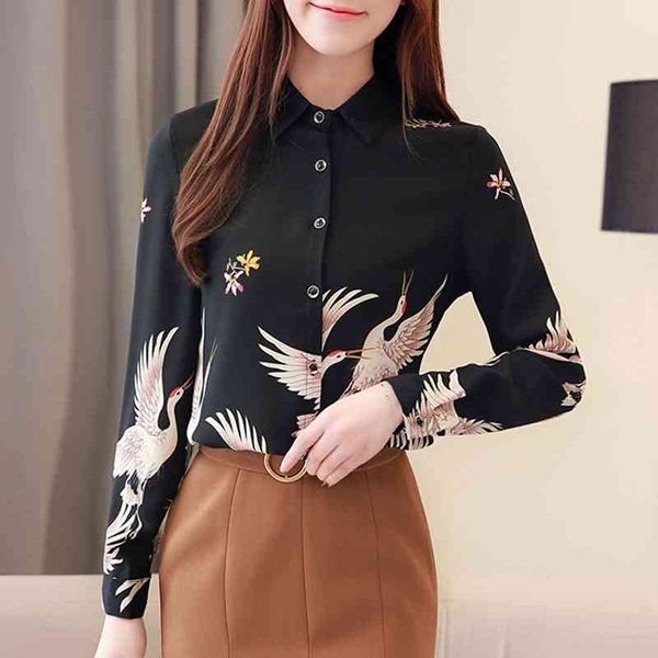 chiffon flower female korean fashion clothing autumn style loose plus-size office blouse long sleeve crane shirt 602h 210420, White 
chiffon flower female korean fashion clothing autumn style loose plus-size office blouse long sleeve crane shirt 602h 210420, White