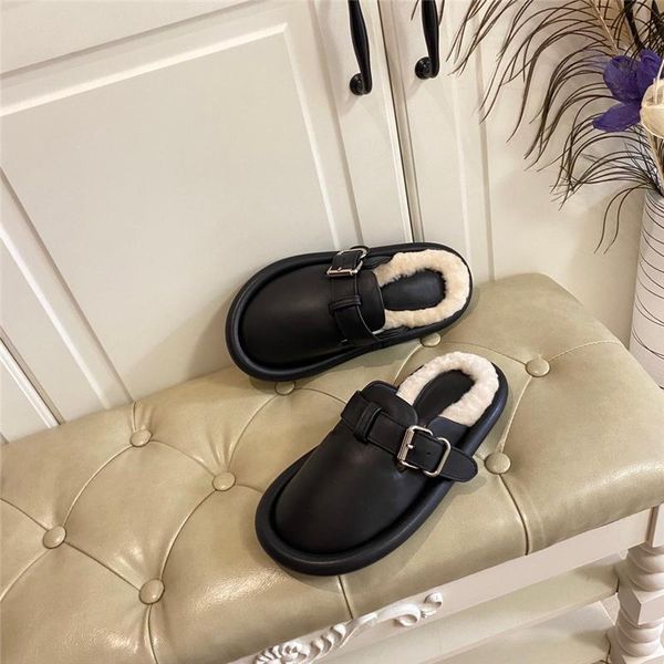 woman winter slippers wool genuine leather ladies shoes luxury designer brand suqare buckle fashion zapatos de mujer, Black
woman winter slippers wool genuine leather ladies shoes luxury designer brand suqare buckle fashion zapatos de mujer, Black