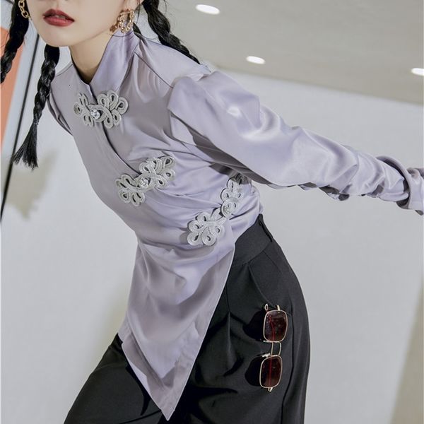 women's knits & tees vintage purple puff sleeve blouse women long frog stand collar asymmetrical ruched oblique button up shir, White
women's knits & tees vintage purple puff sleeve blouse women long frog stand collar asymmetrical ruched oblique button up shir, White