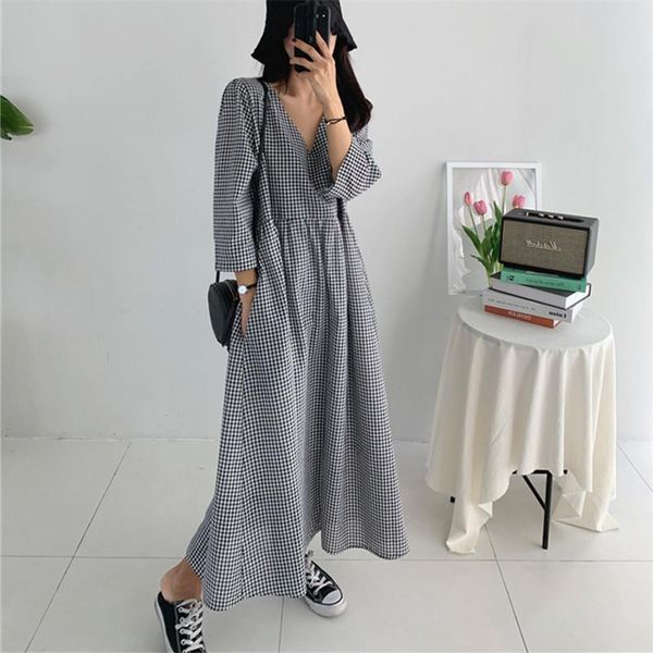 casual dresses superaen loose plus size cotton long over-knee college style v-neck retro plaid bottoms woman dress, Black;gray
casual dresses superaen loose plus size cotton long over-knee college style v-neck retro plaid bottoms woman dress, Black;gray