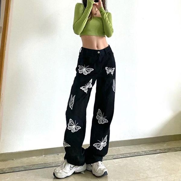 women's jeans black streetwear butterfly printing high waist wide leg trousers female baggy vintag mom straight denim pants p708, Blue
women's jeans black streetwear butterfly printing high waist wide leg trousers female baggy vintag mom straight denim pants p708, Blue