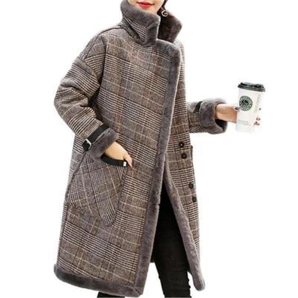 women's wool & blends 2021 woolen coats imitation lamb lining female overcoats plaid thick quality loose lady clothes warm outerwear, Black
women's wool & blends 2021 woolen coats imitation lamb lining female overcoats plaid thick quality loose lady clothes warm outerwear, Black