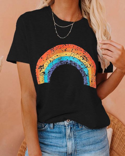 women's t-shirt 2021 fashion women summer short sleeve rainbow print t shirt loose ladies tee femme dames streetweat woman tshirt, White
women's t-shirt 2021 fashion women summer short sleeve rainbow print t shirt loose ladies tee femme dames streetweat woman tshirt, White