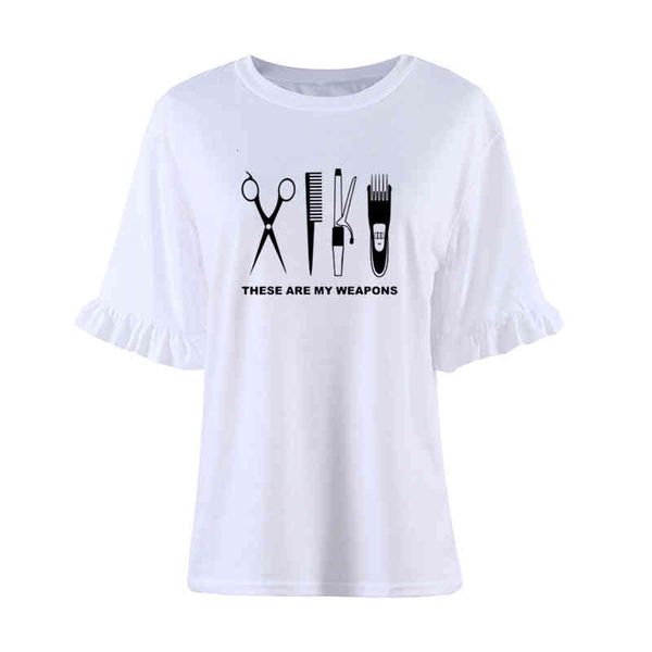 summer women hairdresser t shirt cool printed barber weapons woman cotton petal sleeve scissors girl tees plus size, White
summer women hairdresser t shirt cool printed barber weapons woman cotton petal sleeve scissors girl tees plus size, White