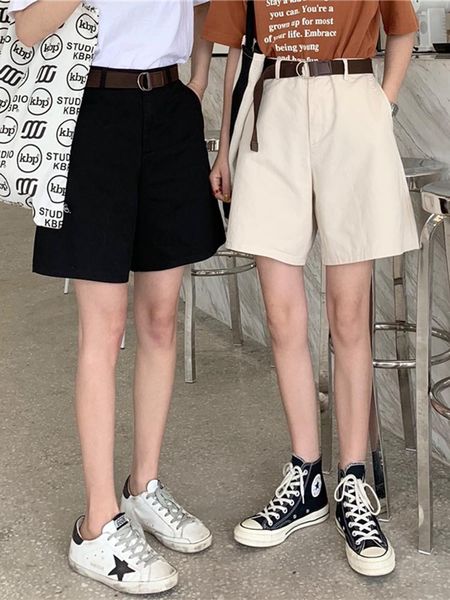 women's high waist white casual shorts black girls summer loose korean wide leg solid pants, White;black
women's high waist white casual shorts black girls summer loose korean wide leg solid pants, White;black