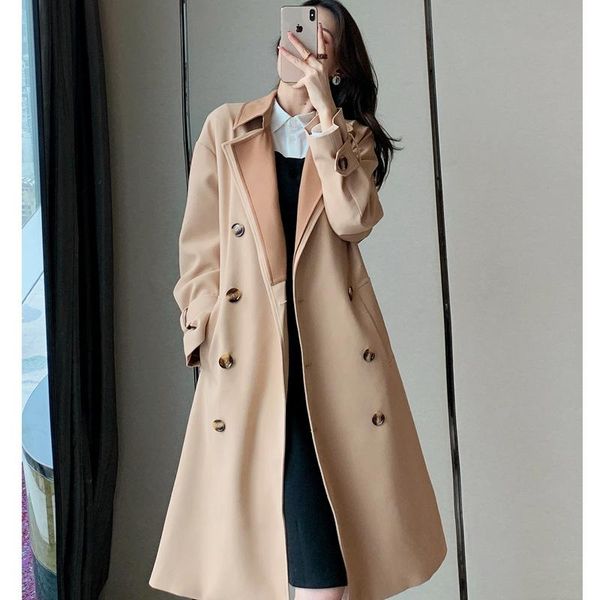 women's trench coats 2021 spring french korean temperament double breasted patchwork windbreaker long coat for women outwear, Tan;black
women's trench coats 2021 spring french korean temperament double breasted patchwork windbreaker long coat for women outwear, Tan;black