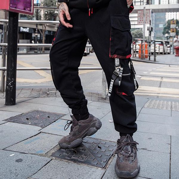 men's pants men hip-hop jogging cargo streetwear harajuku color pocket joggers sweatpants ribbon harem techwear tactical, Black
men's pants men hip-hop jogging cargo streetwear harajuku color pocket joggers sweatpants ribbon harem techwear tactical, Black