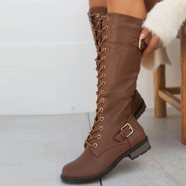 boots autumn winter women knee high pu leather low heels platform vintage ladies riding cross strappy punk female shoes, Black
boots autumn winter women knee high pu leather low heels platform vintage ladies riding cross strappy punk female shoes, Black
