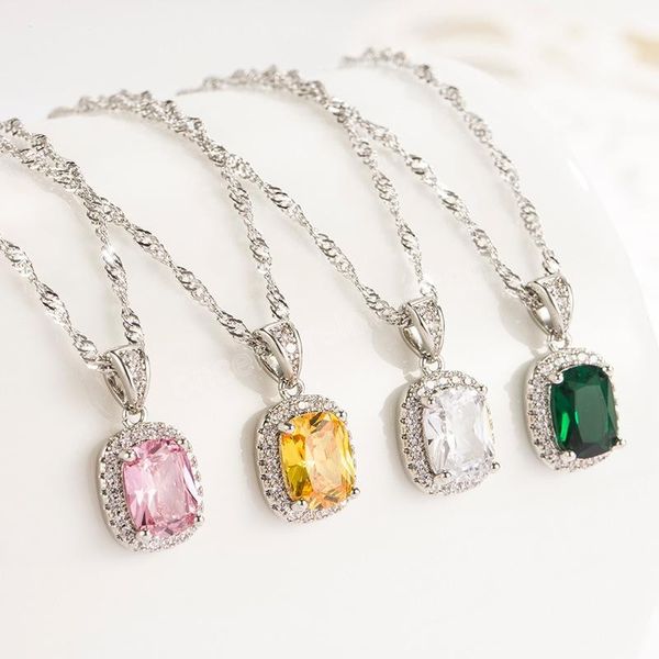 fashion necklace women's simple gem pendants micro inlaid square pendant clavicle chain necklaces jewelry, Silver
fashion necklace women's simple gem pendants micro inlaid square pendant clavicle chain necklaces jewelry, Silver