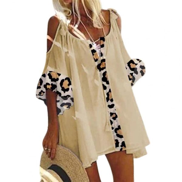women's blouses & shirts summer blouse printed loose leopard grain stitching lace-up casual beach women, White
women's blouses & shirts summer blouse printed loose leopard grain stitching lace-up casual beach women, White