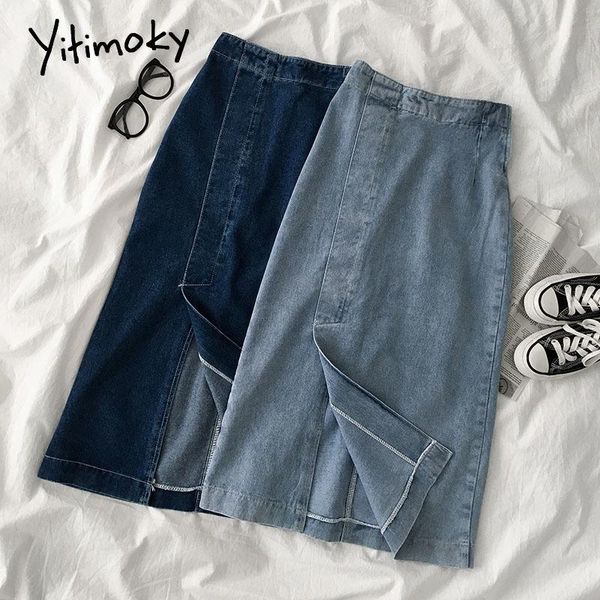 skirts yitimoky denim vintage side split skirt womens simply casual high waist a-line midi 2021 spring harajuku button zipper, Black 
skirts yitimoky denim vintage side split skirt womens simply casual high waist a-line midi 2021 spring harajuku button zipper, Black