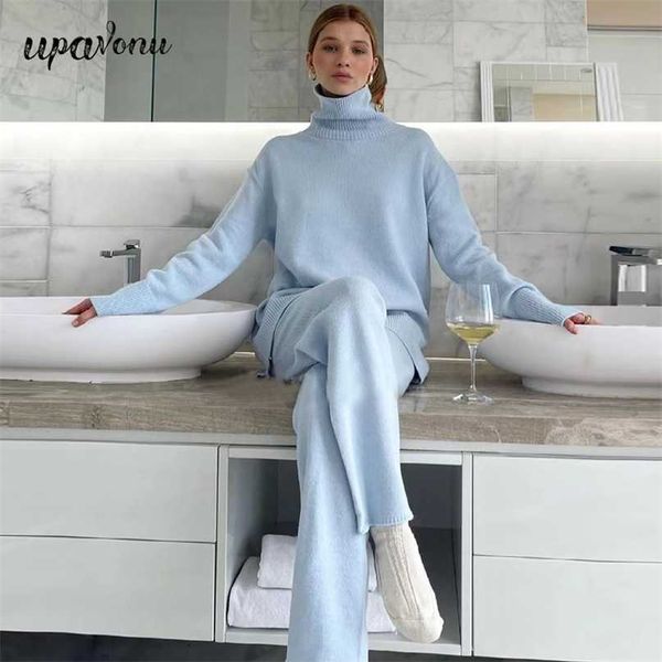casual high neck long sleeve knitted sweater set women's loose pullover knitwear & flared pants two-piece sets 211126, White
casual high neck long sleeve knitted sweater set women's loose pullover knitwear & flared pants two-piece sets 211126, White