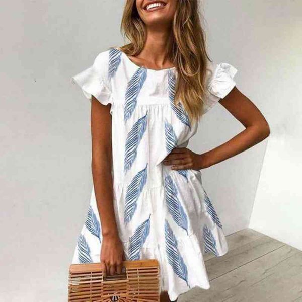 women dress holiday summer short sleeve sundress feather print casual ruffles loose vestidos o-neck dresses, Black;gray
women dress holiday summer short sleeve sundress feather print casual ruffles loose vestidos o-neck dresses, Black;gray
