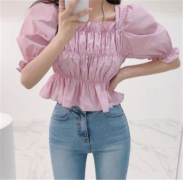 women's blouses & shirts summer sweet women blouse ruffles pleated short shirt square collar puff sleeve cute korean style stylish casu, White
women's blouses & shirts summer sweet women blouse ruffles pleated short shirt square collar puff sleeve cute korean style stylish casu, White