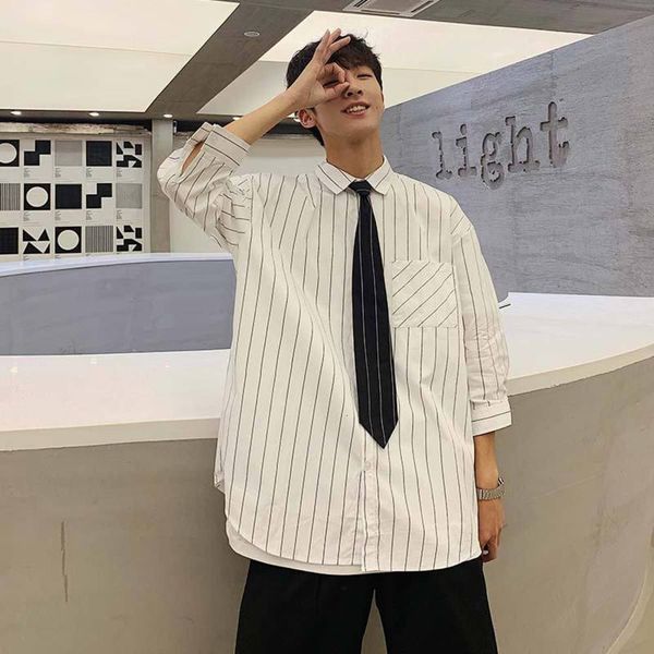 men's casual shirts shirtins stripe shirt short loose youth tie trend half sleeve versatile clothes ojrw, White;black
men's casual shirts shirtins stripe shirt short loose youth tie trend half sleeve versatile clothes ojrw, White;black