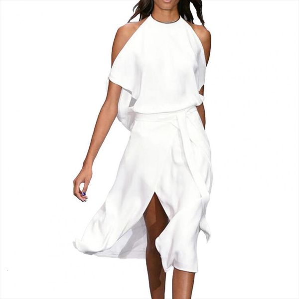 summer casual solid color women dress long halter simple elegant off shoulder for work loose hem dresses, Black;gray
summer casual solid color women dress long halter simple elegant off shoulder for work loose hem dresses, Black;gray