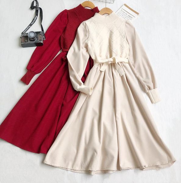 casual dresses autumn winter temperament knitted stitching corduroy dress fake two-piece long-sleeved lace-up waist slim retro women, Black;gray
casual dresses autumn winter temperament knitted stitching corduroy dress fake two-piece long-sleeved lace-up waist slim retro women, Black;gray
