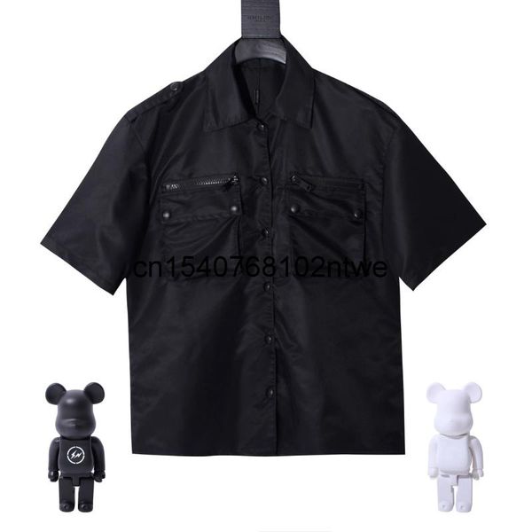 men's casual shirts 2021 summer with large chest pockets decorated black tooling style loose fashion streetwear couple models, White;black
men's casual shirts 2021 summer with large chest pockets decorated black tooling style loose fashion streetwear couple models, White;black