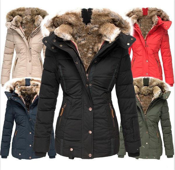 women's winter fur with single thin breasted zip pocket woollen jacket plus size warm coat, Black