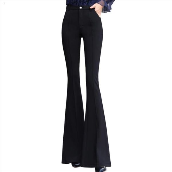 trousers high waist flare womens pants casual black ol long, Black;white 
trousers high waist flare womens pants casual black ol long, Black;white