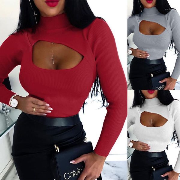 women's t-shirt solid color thin stand collar long sleeves hole style women shirt spring casual all-matching clothing, White 
women's t-shirt solid color thin stand collar long sleeves hole style women shirt spring casual all-matching clothing, White
