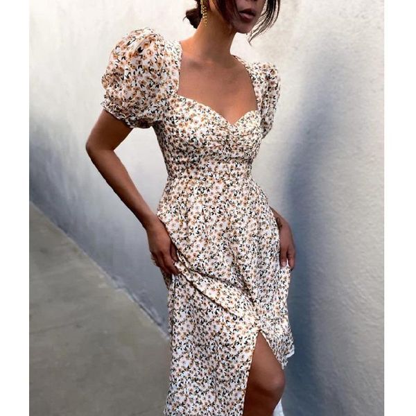 women's swimwear 2021 floral boho dresses square collar puff sleeve slim fit slit button vestido women summer vintage retro dress, White;black
women's swimwear 2021 floral boho dresses square collar puff sleeve slim fit slit button vestido women summer vintage retro dress, White;black