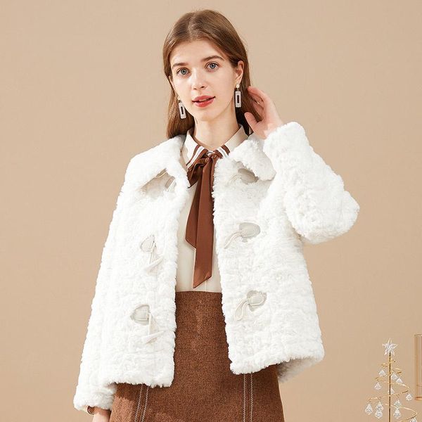 women's fur & faux ox horn buckle lamb grass coat 2021 winter white sheep shearing short, Black
women's fur & faux ox horn buckle lamb grass coat 2021 winter white sheep shearing short, Black