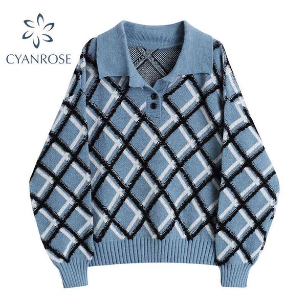 polo collar pullover knitted sweater women long sleeve argyle student ol casual knitwear plaid vintage korean loose female 210417, White;black
polo collar pullover knitted sweater women long sleeve argyle student ol casual knitwear plaid vintage korean loose female 210417, White;black