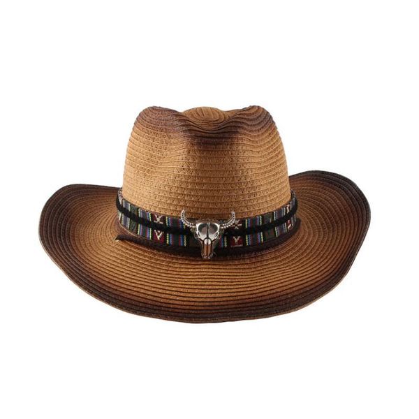 wide brim hats men women western cowboy straw sun hat with belt leather bull head fedora panama ladies cap jazz summer trilby, Blue;gray
wide brim hats men women western cowboy straw sun hat with belt leather bull head fedora panama ladies cap jazz summer trilby, Blue;gray
