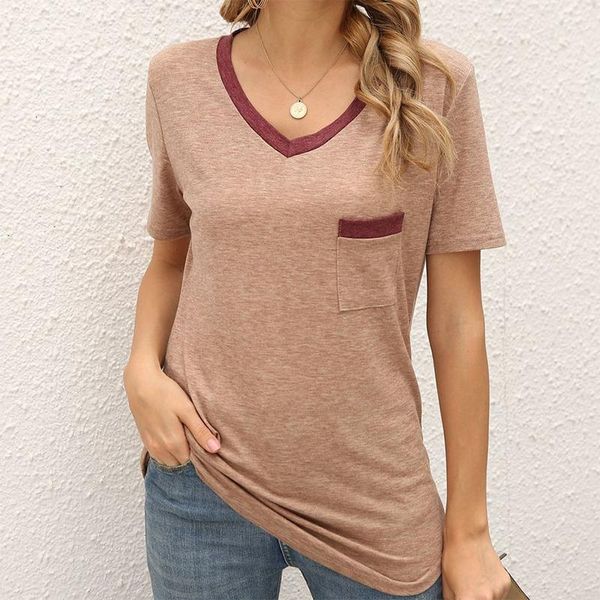 women's t-shirt color block v neck pocket t shirt cotton 2021 summer casual loose oversize short sleeve dovetail tee, White
women's t-shirt color block v neck pocket t shirt cotton 2021 summer casual loose oversize short sleeve dovetail tee, White