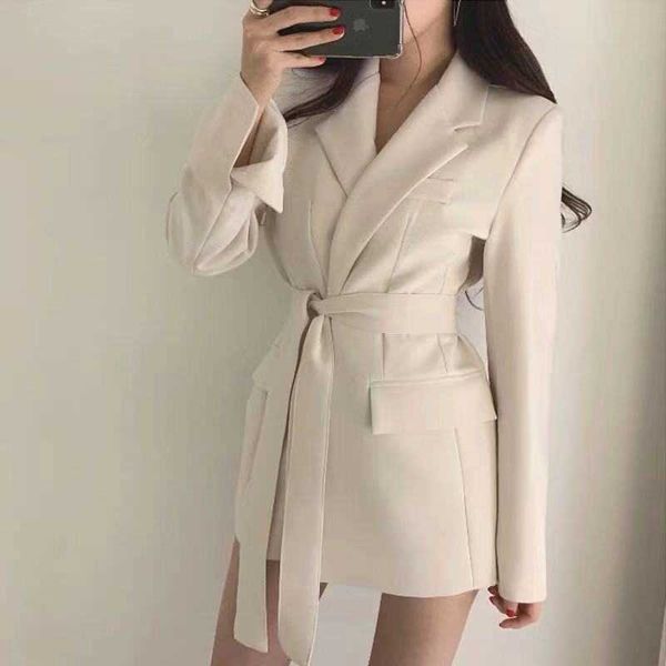 spring and autumn casual women's blazer jacket temperament loose no button belt long suit female korean ladies jacket 210527, White;black
spring and autumn casual women's blazer jacket temperament loose no button belt long suit female korean ladies jacket 210527, White;black