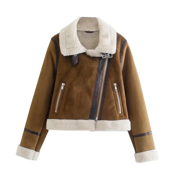 women's jackets woman vintage brown zipper motorcycle jacket 2021 autumn fashion patchwork ladies warm long sleeve fleece outwear, Black;brown
women's jackets woman vintage brown zipper motorcycle jacket 2021 autumn fashion patchwork ladies warm long sleeve fleece outwear, Black;brown