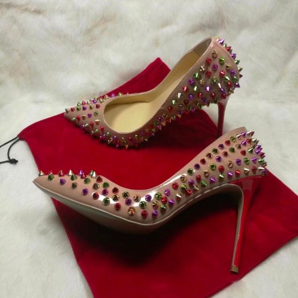 fashion women pumps nude patent leather studded multi spikes point toe high heels 12cm 10cm 8cm party shoes dress, Black
fashion women pumps nude patent leather studded multi spikes point toe high heels 12cm 10cm 8cm party shoes dress, Black