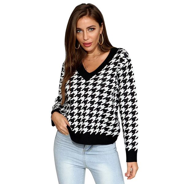 women's sweaters argyle sweater women long sleeve v-neck thick warm knitted and pullovers 2021 autumn winter fashion chic jumpers, White;black
women's sweaters argyle sweater women long sleeve v-neck thick warm knitted and pullovers 2021 autumn winter fashion chic jumpers, White;black