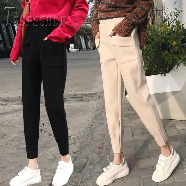 women's pants & capris 2021 thick woolen women preppy style korean slim female harem trousers, Black;white
women's pants & capris 2021 thick woolen women preppy style korean slim female harem trousers, Black;white