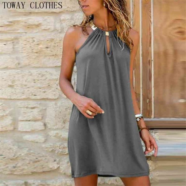 women summer loose causal halter cutout front sleeveless dress mini dress, Black;gray
women summer loose causal halter cutout front sleeveless dress mini dress, Black;gray