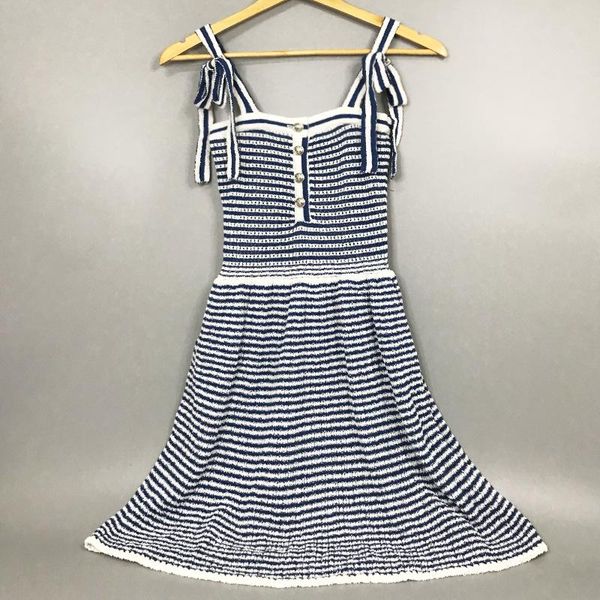 two piece dress navy style xiaoxiang knitted blue striped suspender skirt for women, White
two piece dress navy style xiaoxiang knitted blue striped suspender skirt for women, White