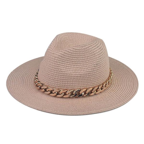 wide brim hats summer women's sun panama straw woven big golden chain belt hat beach casual solid color men's cap tide, Blue;gray
wide brim hats summer women's sun panama straw woven big golden chain belt hat beach casual solid color men's cap tide, Blue;gray