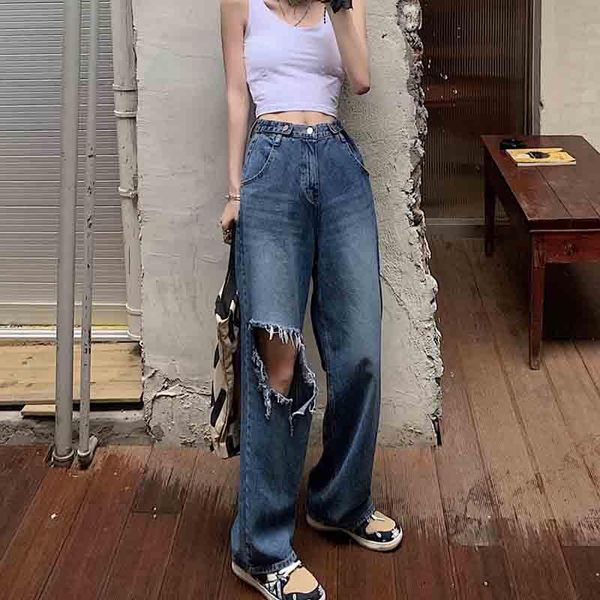 women's jeans harajuku gothic street denim hole trousers spring 2021 autumn vintage high waist straight women wide leg pants female, Blue
women's jeans harajuku gothic street denim hole trousers spring 2021 autumn vintage high waist straight women wide leg pants female, Blue
