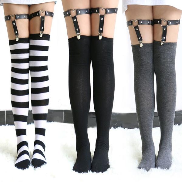 thigh high socks stockings with garter belt solid color striped women girls knee long harness & hosiery, Black;white
thigh high socks stockings with garter belt solid color striped women girls knee long harness & hosiery, Black;white