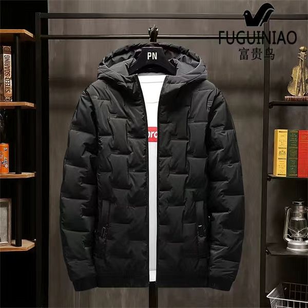 winter men's jacket cotton handsome trend hooded 210910, Black