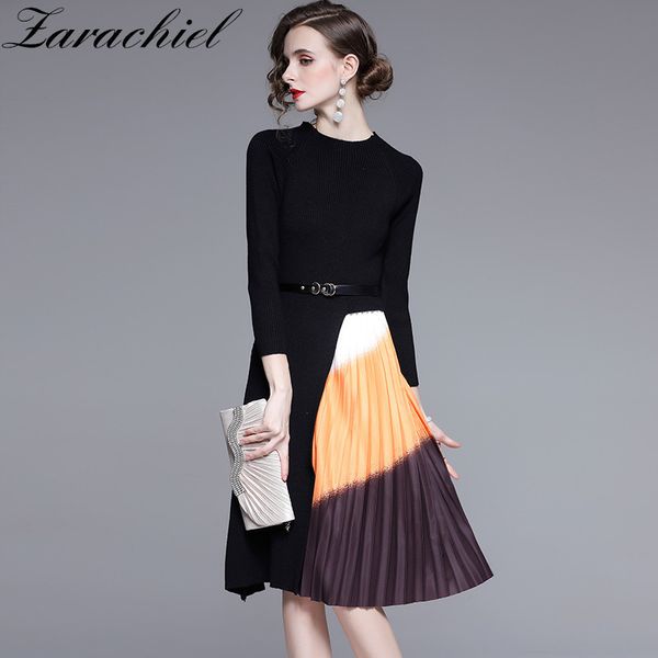 elegant knitted patchwork gradient orange pleated women long sleeve sweater office one-piece midi dress with belt 210416, Black;gray
elegant knitted patchwork gradient orange pleated women long sleeve sweater office one-piece midi dress with belt 210416, Black;gray