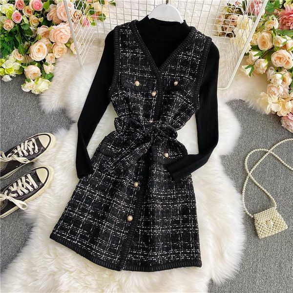 work dresses french style retro fashion ladies suit tweed slim mid-length waistcoat adjustable waist dress + black knit two-piece female, White;black
work dresses french style retro fashion ladies suit tweed slim mid-length waistcoat adjustable waist dress + black knit two-piece female, White;black