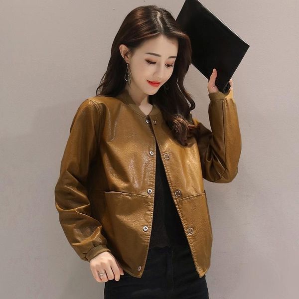 women's jackets short leather women spring autumn 2021 korean version loose large collar jacket leisure tide, Black;brown
women's jackets short leather women spring autumn 2021 korean version loose large collar jacket leisure tide, Black;brown