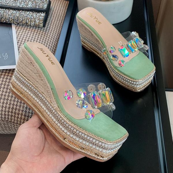 slippers summer fashion rhinestone slope with super high heel square toe ladies platform beach sandals, Black
slippers summer fashion rhinestone slope with super high heel square toe ladies platform beach sandals, Black
