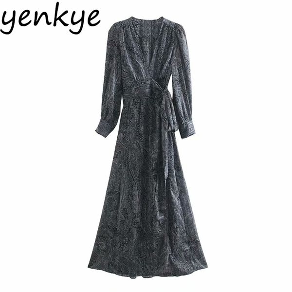vintage print pareo style long maxi dress women cross v neck sleeve with belt wrap casual autumn vestido 210514, Black;gray
vintage print pareo style long maxi dress women cross v neck sleeve with belt wrap casual autumn vestido 210514, Black;gray