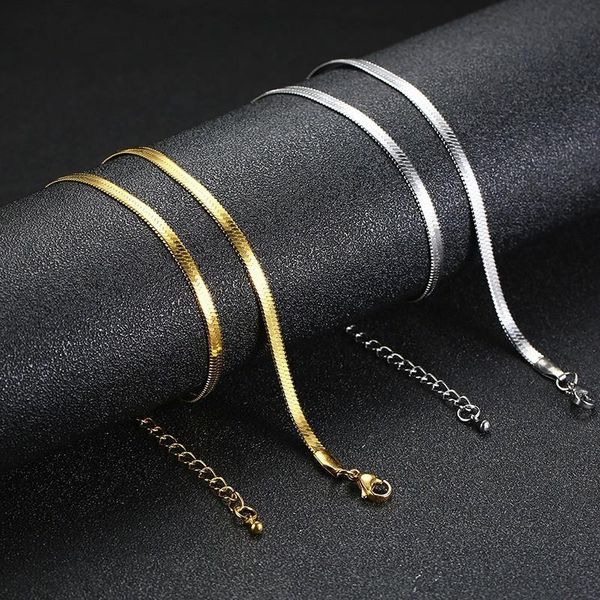 trendy 4mm length adjustable flat snake chain choker for women stainless steel necklaces elegant street party wear jewelry chokers, Golden;silver
trendy 4mm length adjustable flat snake chain choker for women stainless steel necklaces elegant street party wear jewelry chokers, Golden;silver
